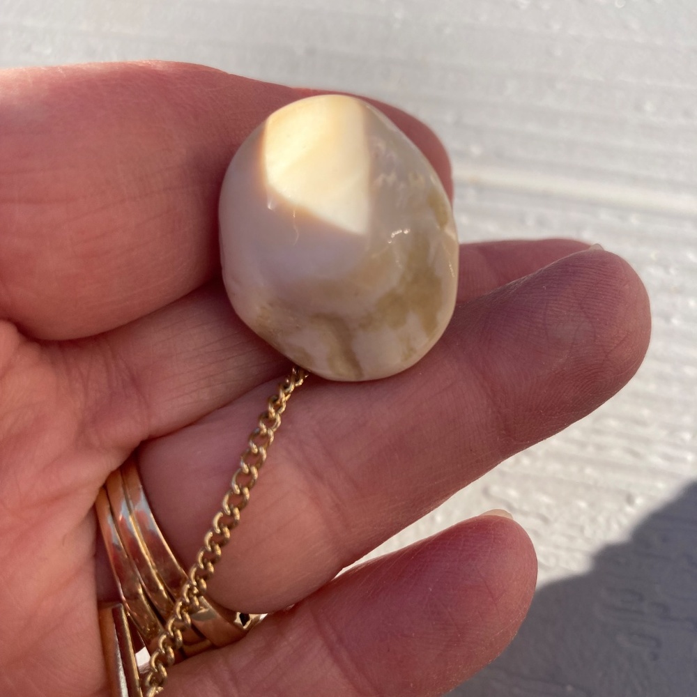 Shell tie Tac vintage 1.25” diameter gold tone setting